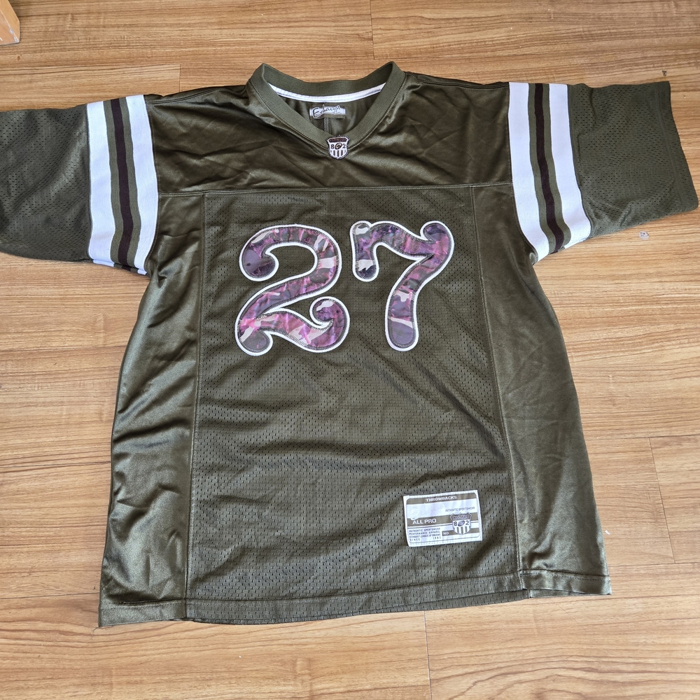 Throwbacks Green Football Jersey with Number 27 All Pro Size Seem to be Large